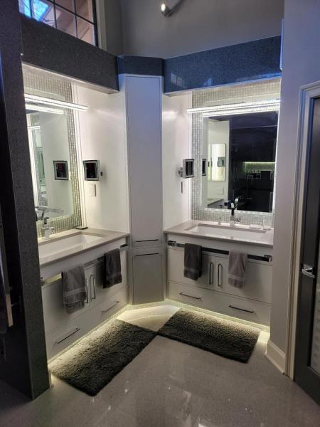 Modern bathroom with two vanities
