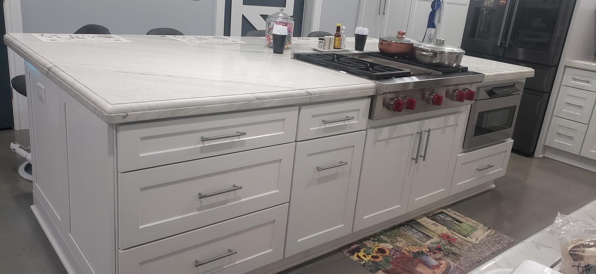 grey and white kitchen island