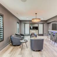 Basement with modern wet bar and sitting area