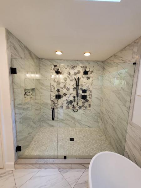 Large luxury shower with glass encasing